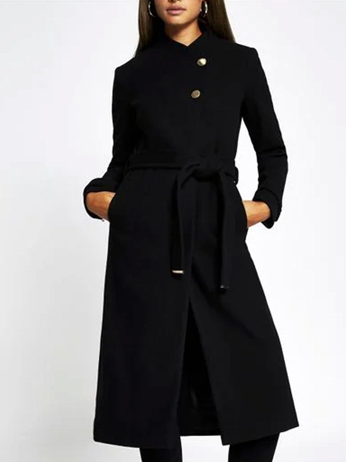 Women's Belted Coat,Black