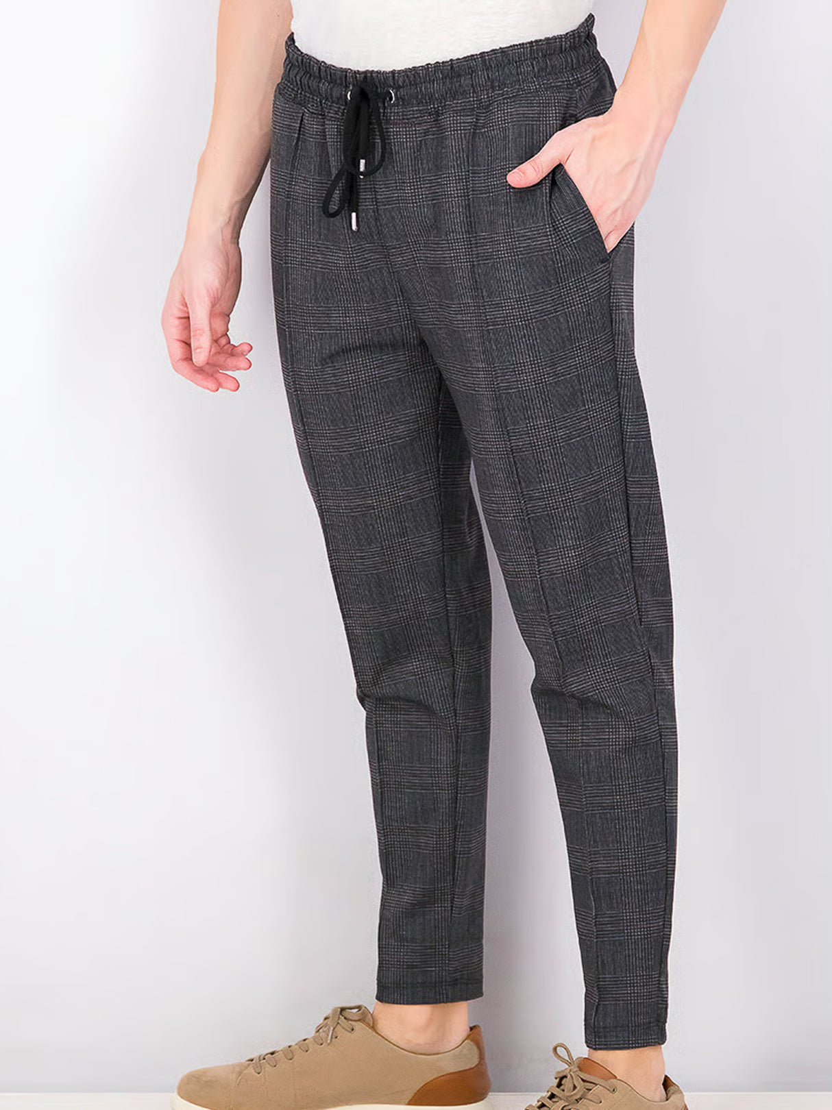 Men's Plaid Casual Pants,Grey