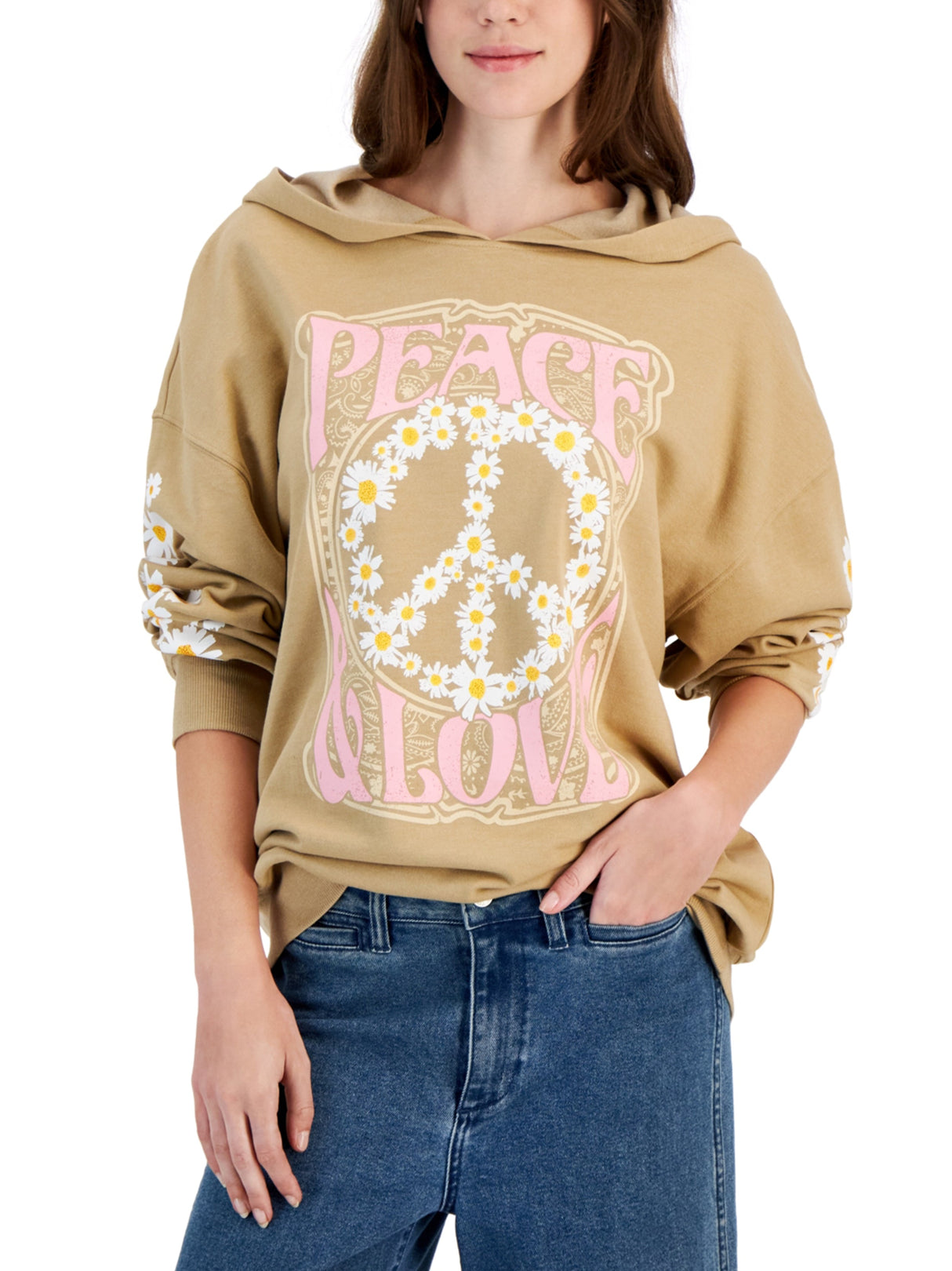 Image for Women's Graphic Printed Hoodie,Beige