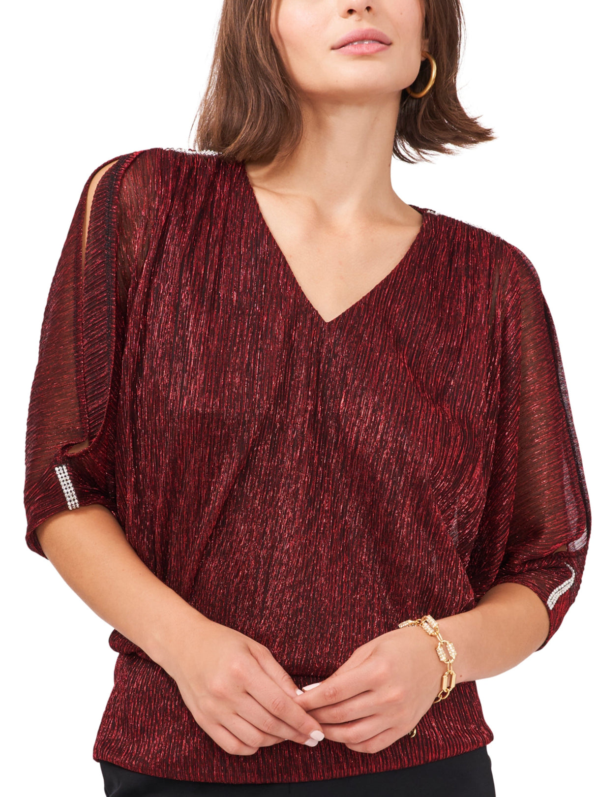 Image for Women's Metallic Blouson Top,Red