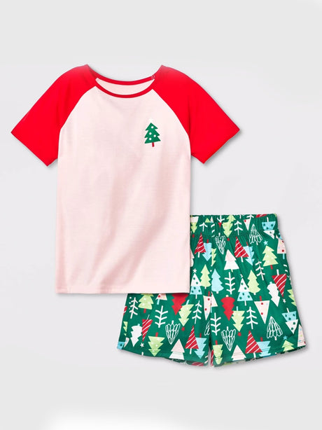 Image for Kids Girl's 2 Pcs Graphic Printed Christmas Top & Bottom Sleepwear Set,Multi