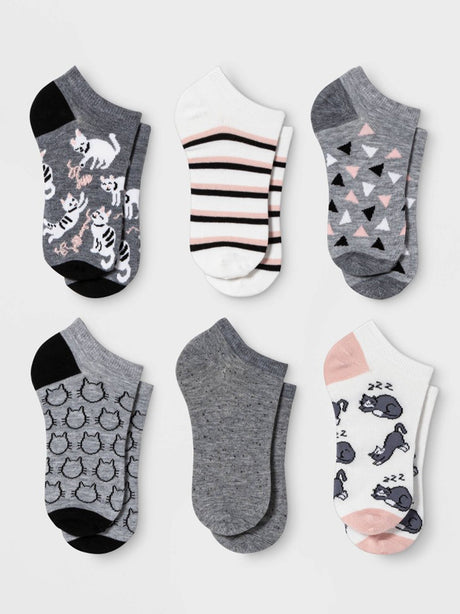 Image for Women's 6 Pairs Graphic Printed Socks,Grey/White