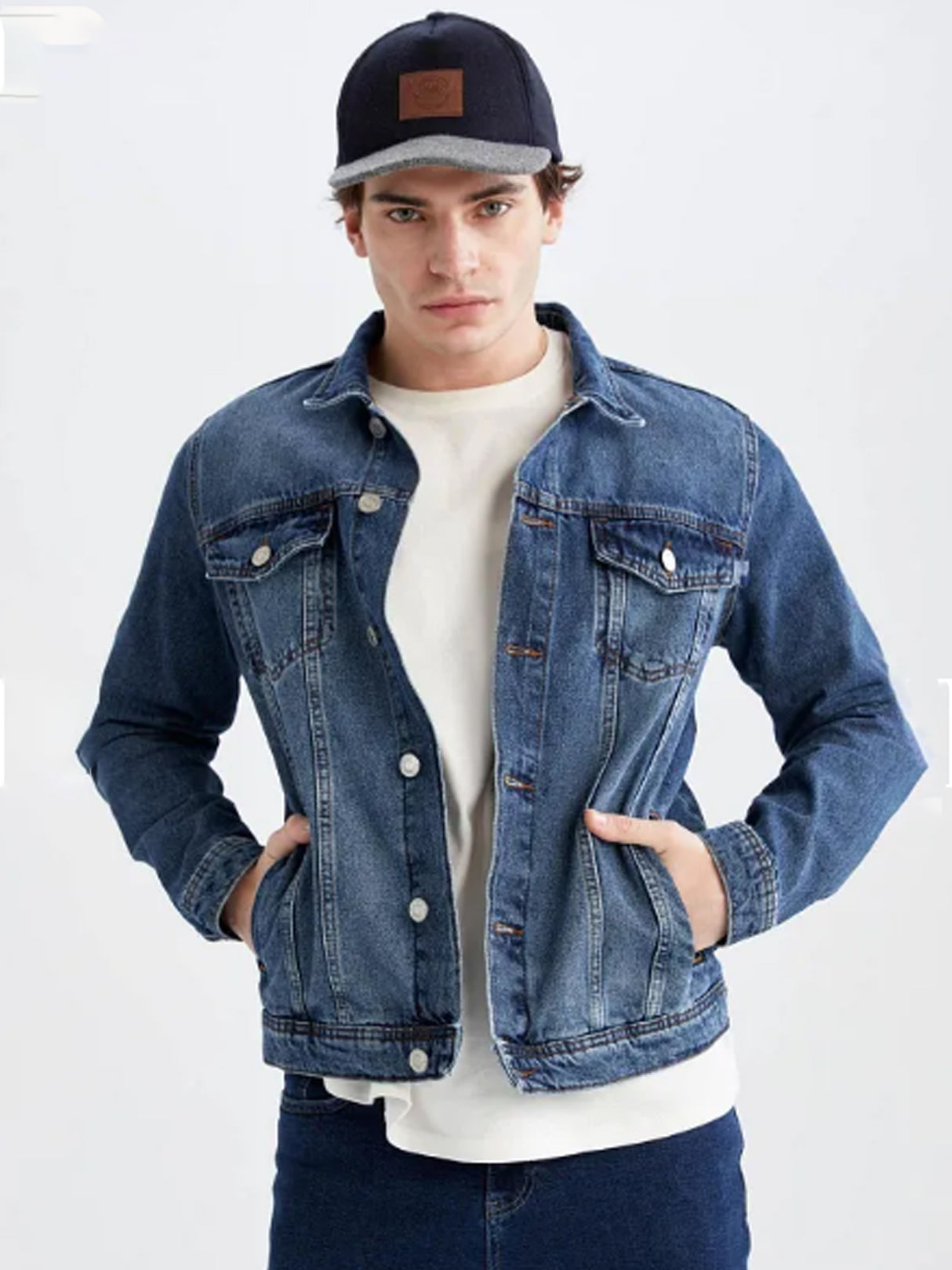 Men's Washed Denim Jacket,Blue