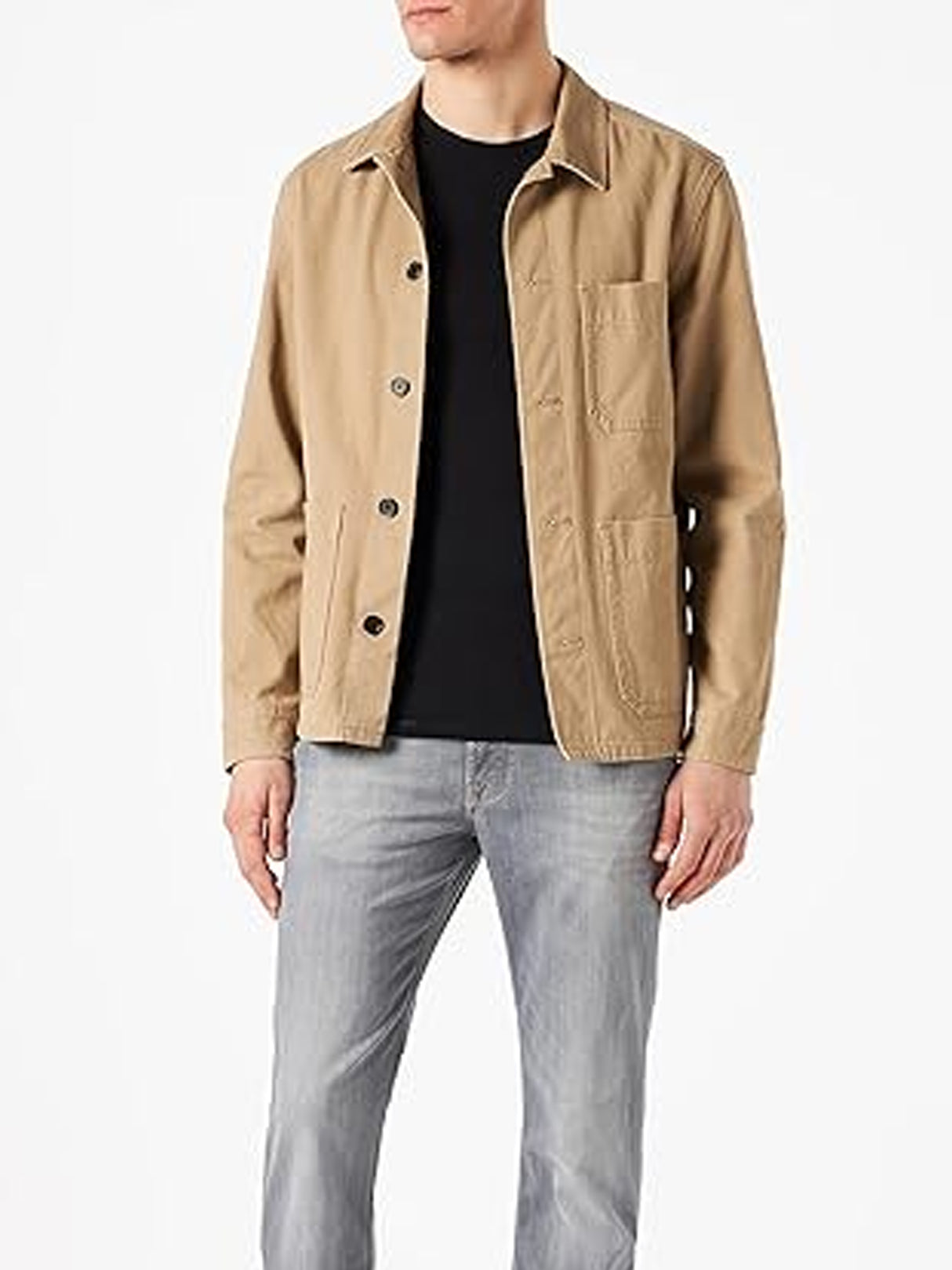 Men's Plain Denim Jacket,Beige