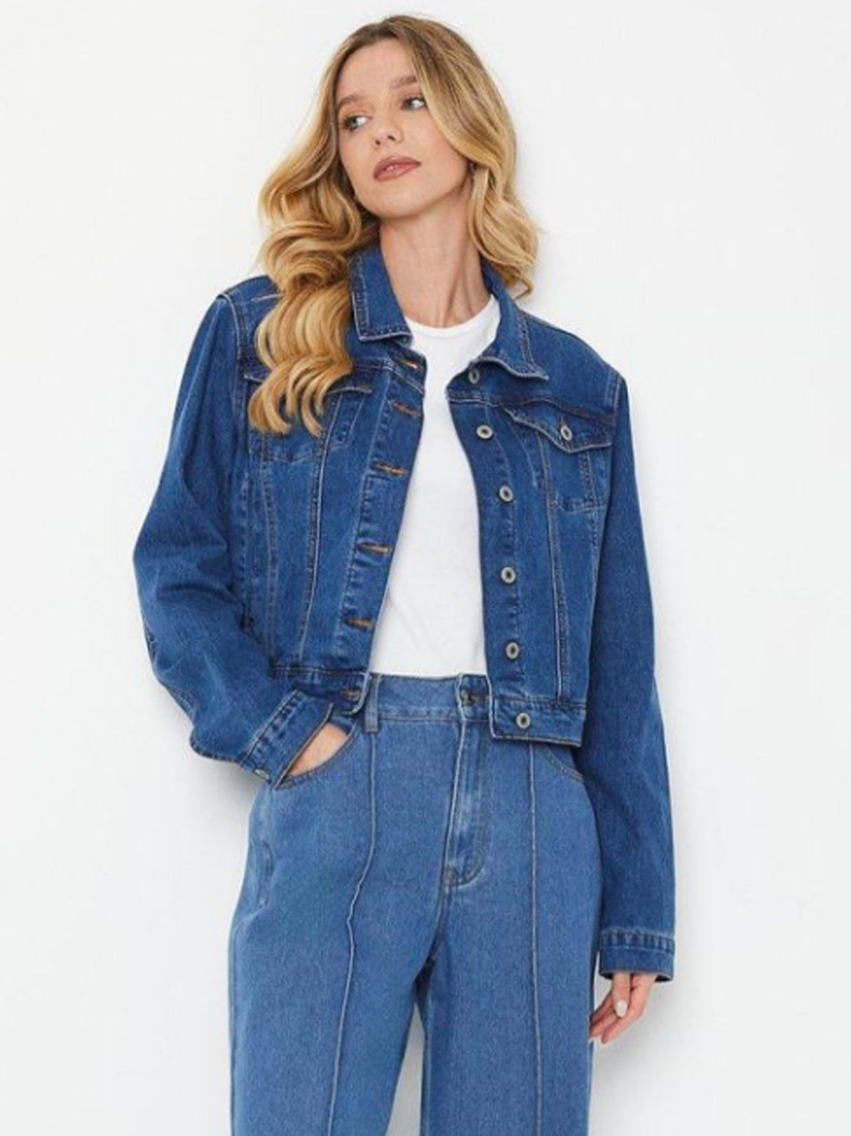 Women's Plain Denim Jacket,Blue