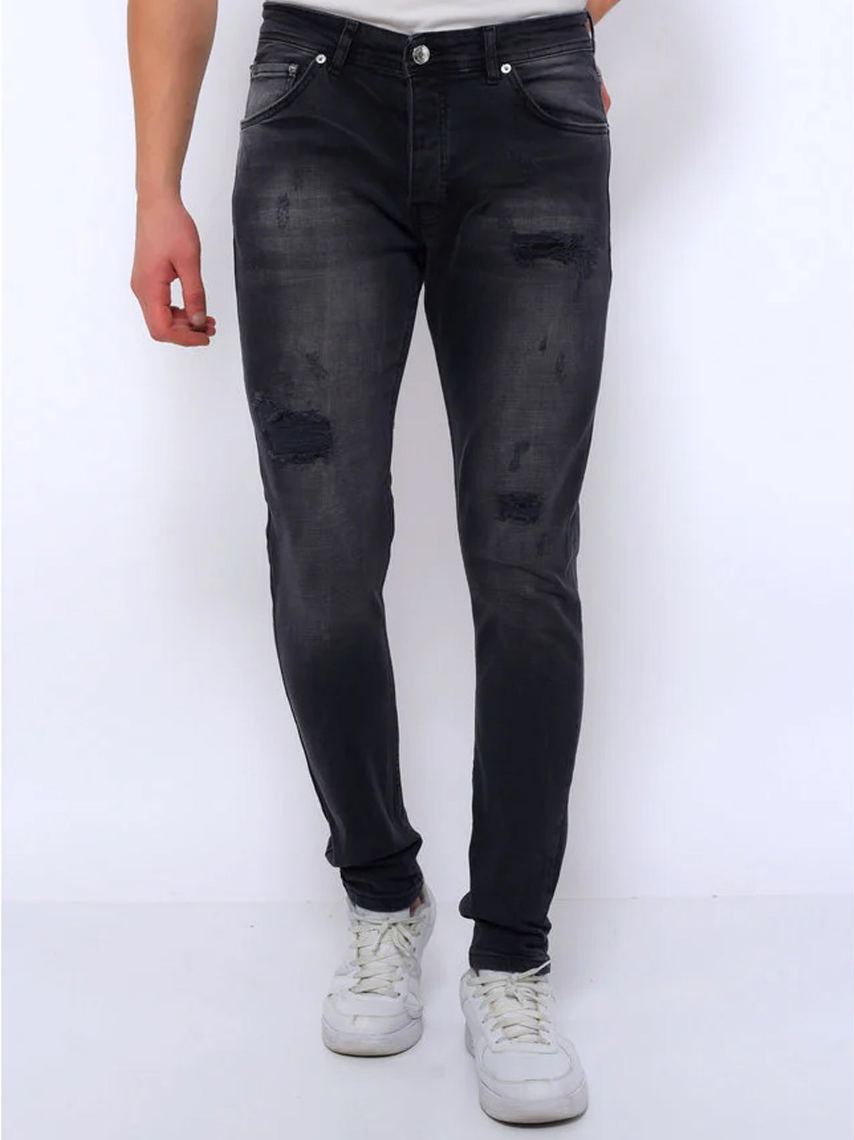 Men's Ripped Washed Jeans,Dark Grey