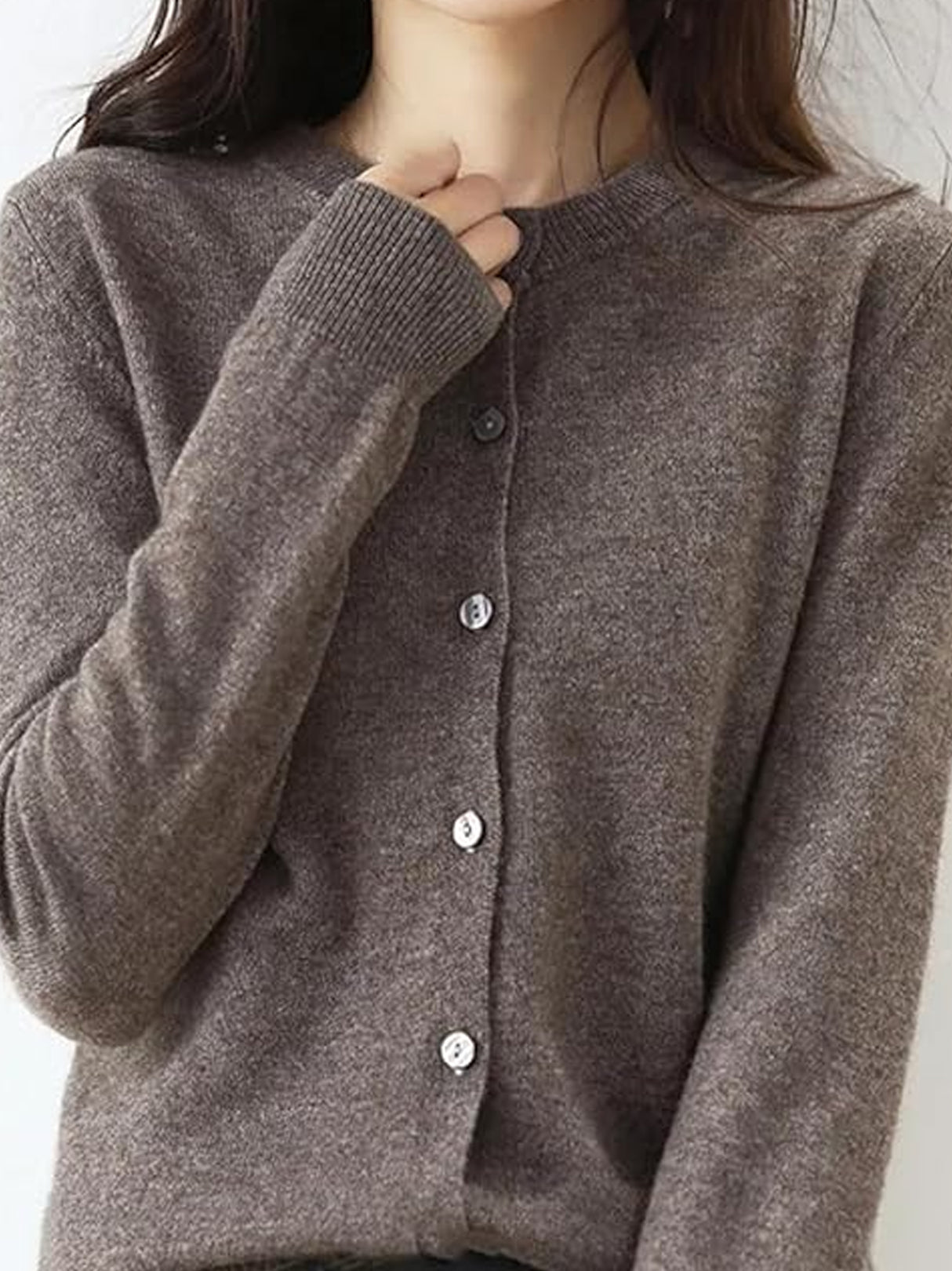Women's Plain Knitted Cardigan,Beige
