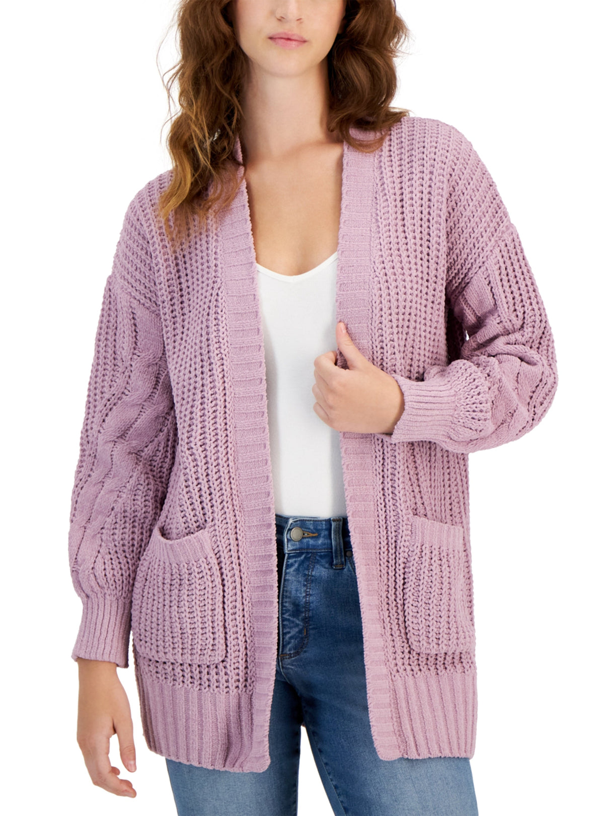 Image for Women's Cable Knit Cardigan,Light Purple