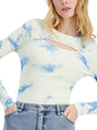 Image for Women's Ribbed Tie Dye Cut Out Top,Cream/Blue