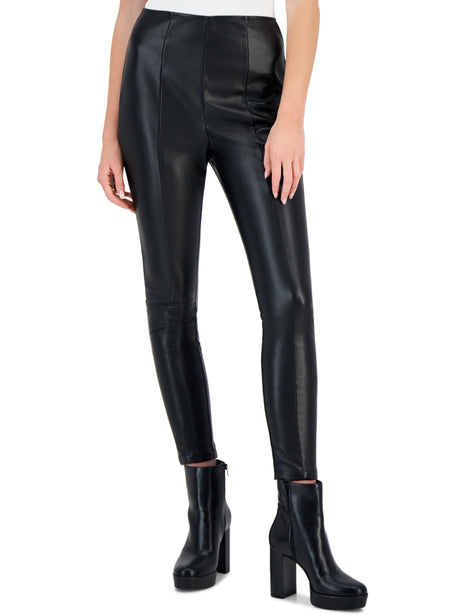 Image for Women's Plain Faux Leather Skinny,Black