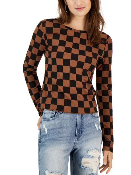 Image for Women's Checkerd Printed Top,Brown/Black