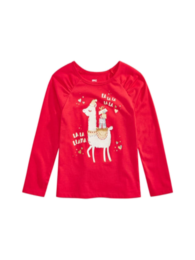 Image for Kids Girl's Graphic Printed Christmas Top,Red