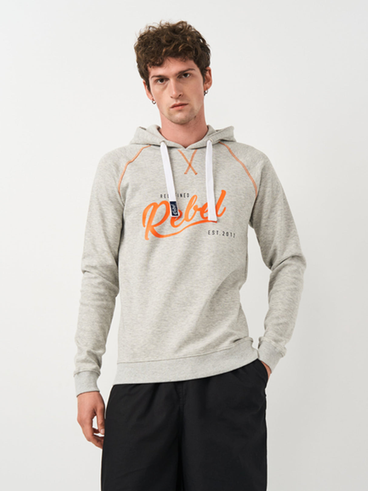 Image for Men's Brand Logo Printed Hoodie,Light Grey