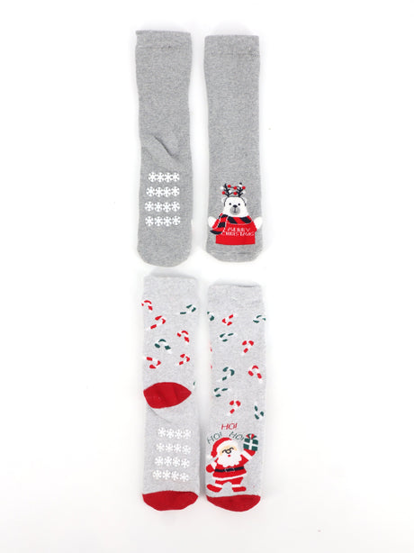Image for Kids Girl's 2 Pairs Graphic Printed Christmas Socks,Grey