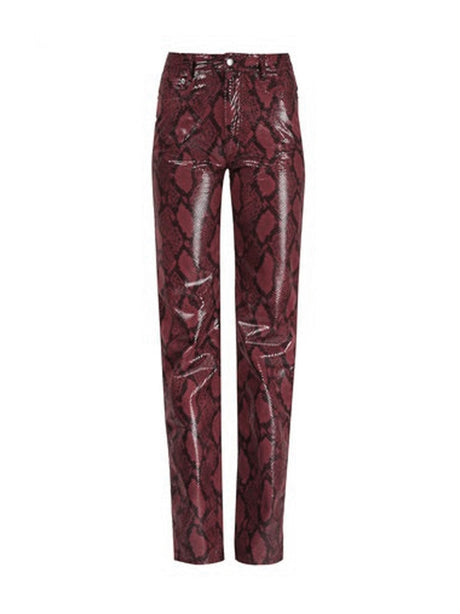 Image for Women's Textured Leather Pants,Burgundy