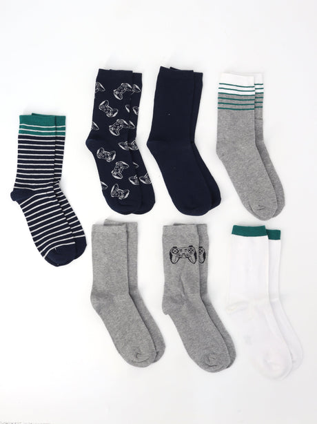 Image for Kids Boy's 7 Pairs Graphic Printed Striped Socks,Multi