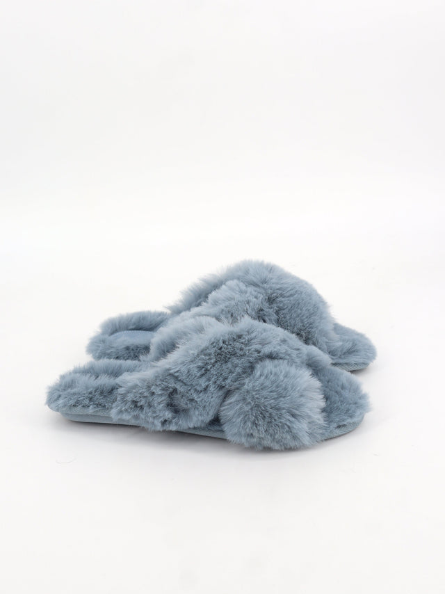 Image for Kids Girl's Plain Faux Fur Slippers,Blue