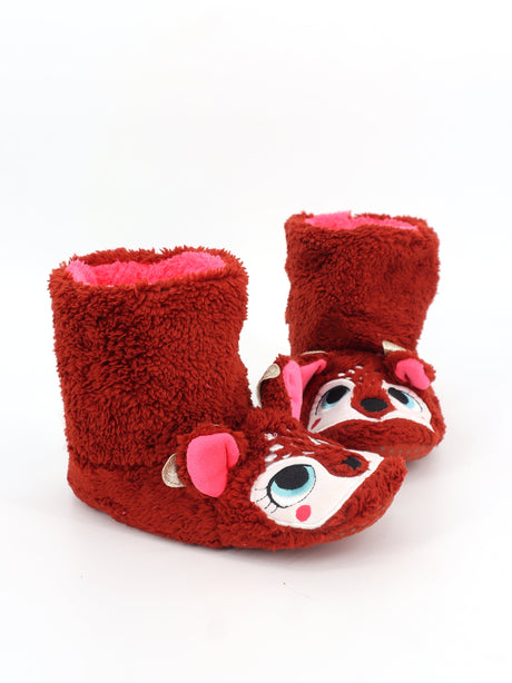 Image for Kids Girl's Graphic Embroidered Faux Fur Slippers,Red