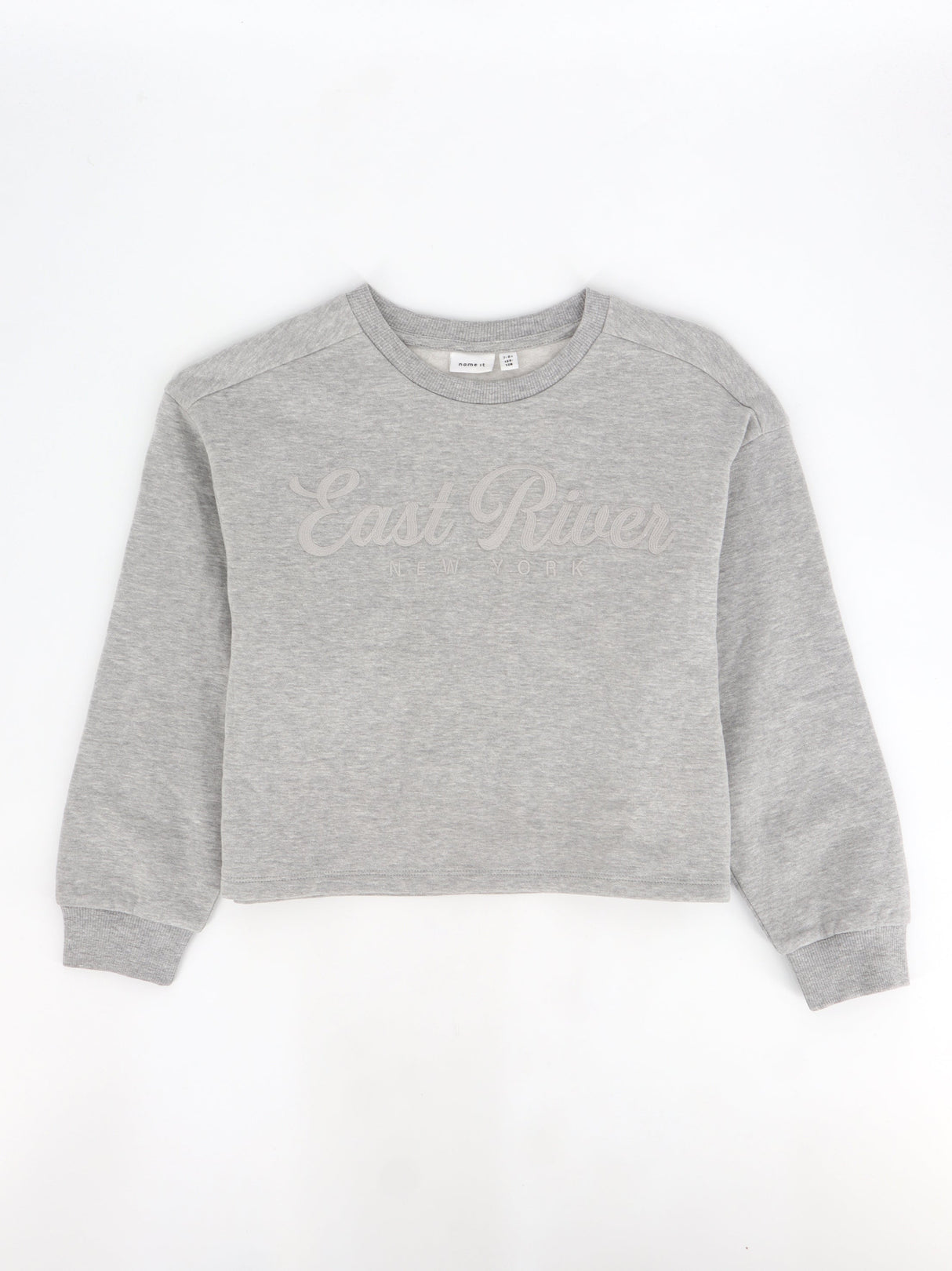 Image for Kids Girl's Embroidered Cropped Sweatshirt,Light Grey