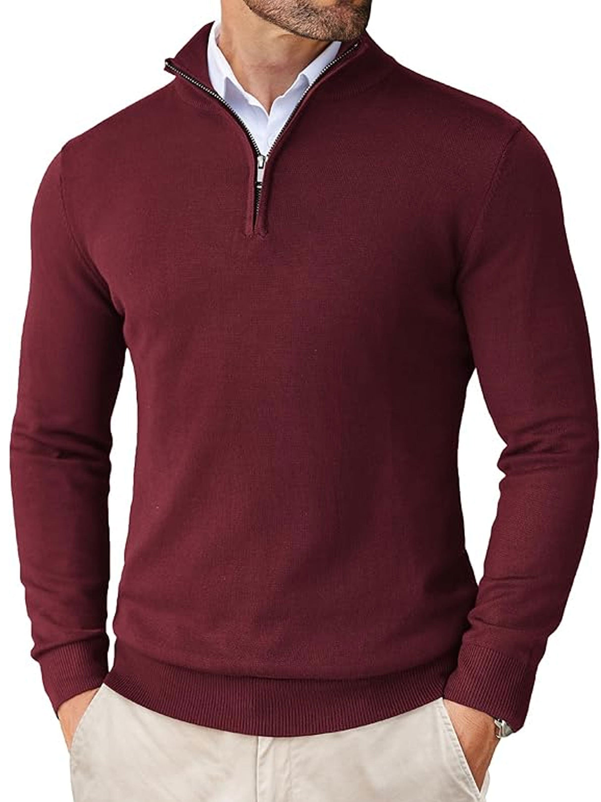 Image for Men's Quarter Zipped Sweater,Burgundy