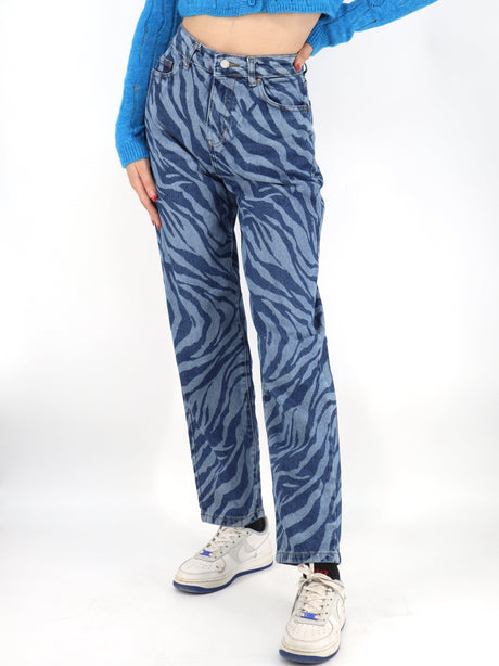 Image for Women's Printed Mom Jeans,Blue