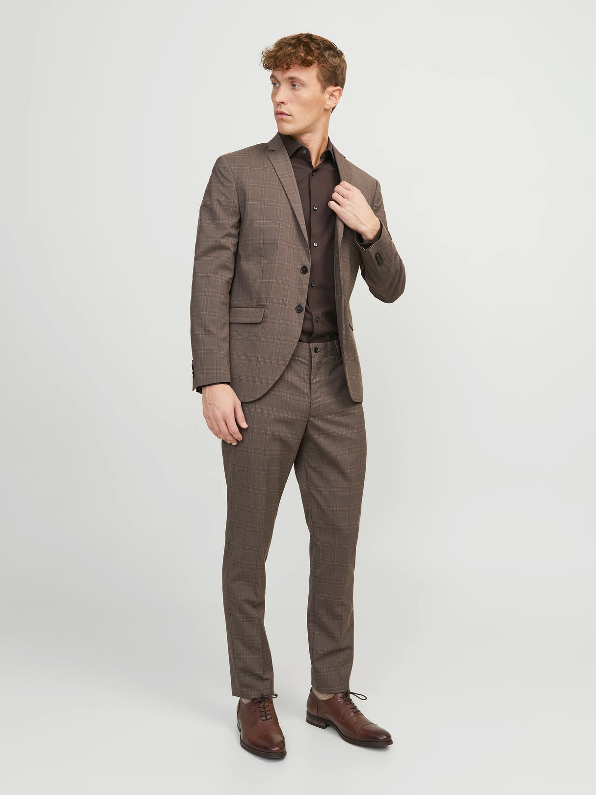 Image for Men's 2 Pcs Chekered Blazer & Pants Set,Brown