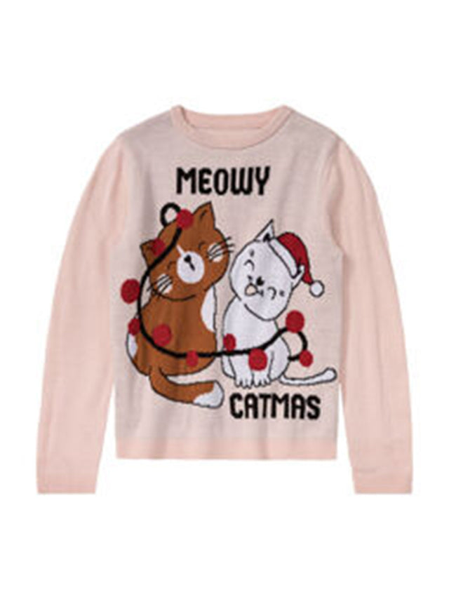 Image for Kids Girl's Graphic Printed Christmas Sweater,Light Pink