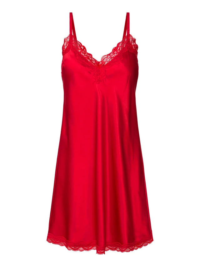 Image for Women's Lace Trim Satin Sleepwear Dress,Red