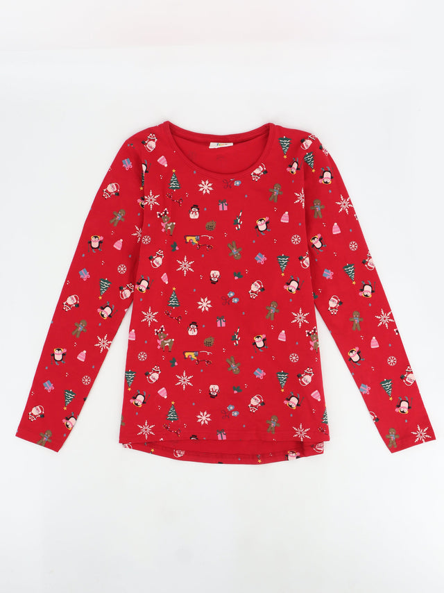 Image for Kids Girl's Printed Christmas Top,Red