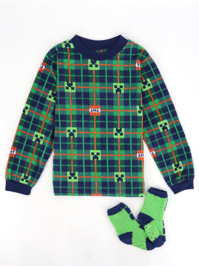 Image for Kids Boy's 2 Pcs Printed Sleepwear Top & Socks Set,Green/Navy