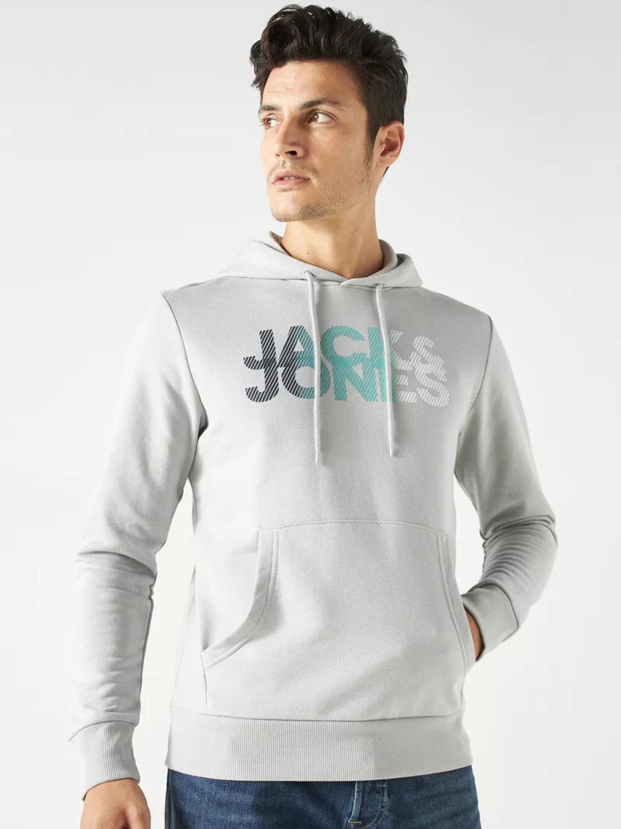 Image for Men's Printed Hoodie,Light Grey