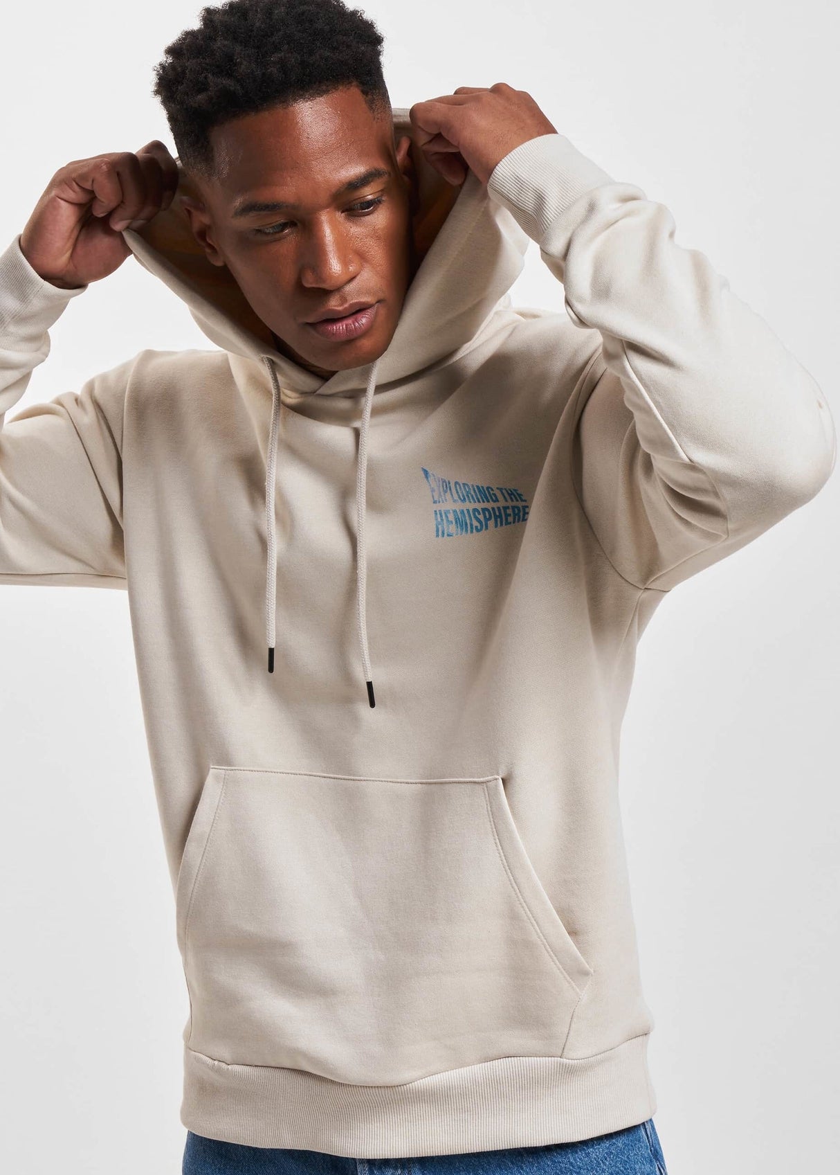 Image for Men's Graphic Printed Hoodie,Light Beige