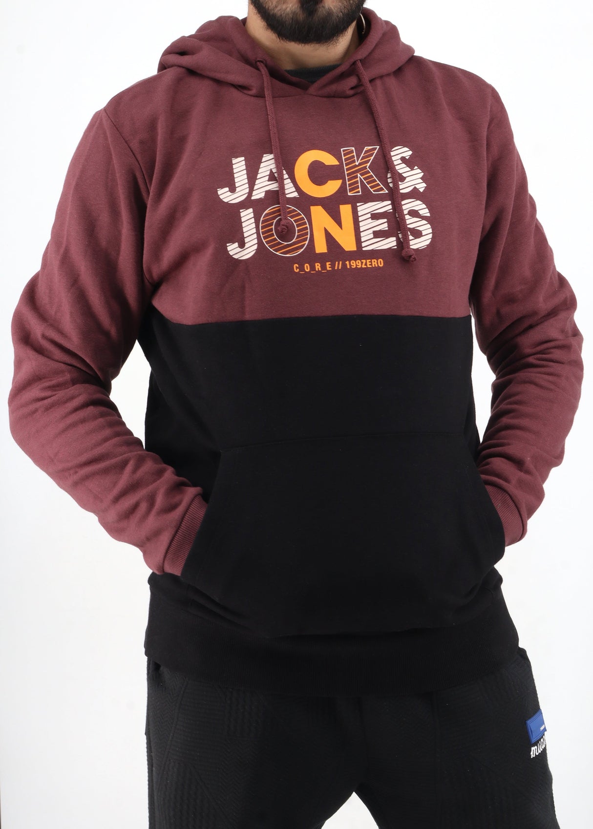 Image for Men's Colorblocked Hoodie,Burgundy/Black