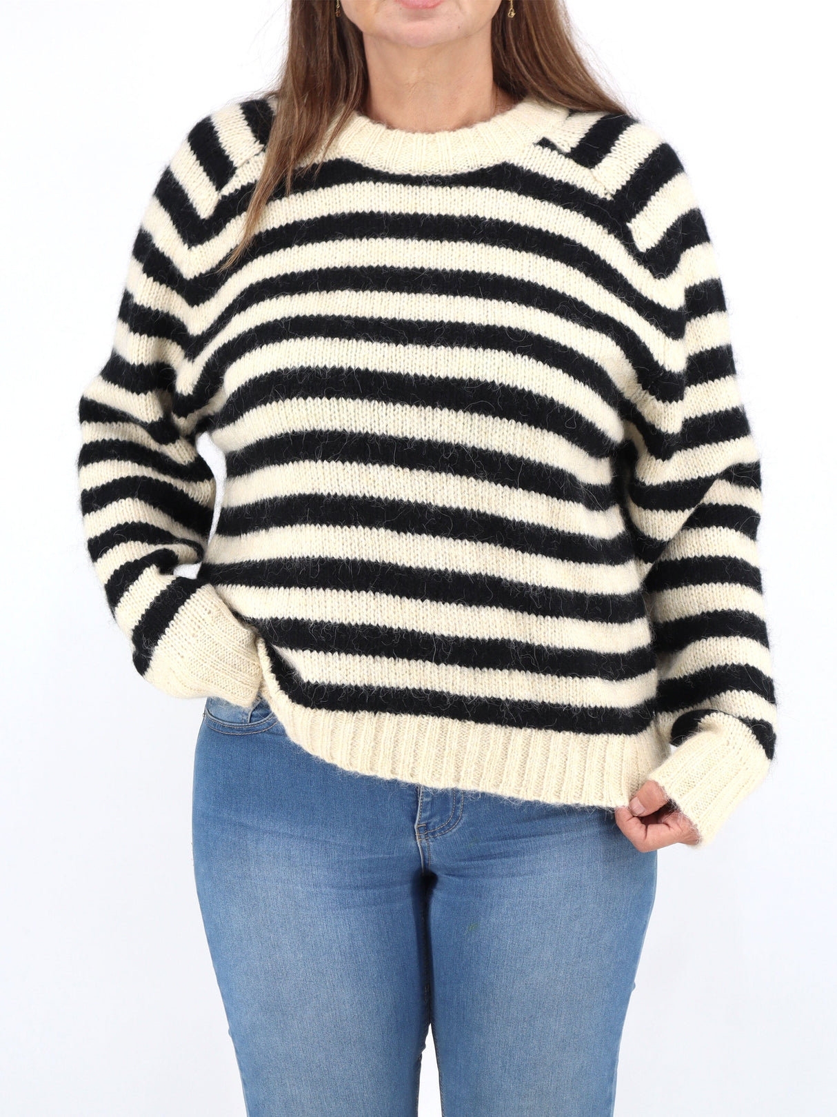 Image for Women's Striped Sweater,Light Beige/Black