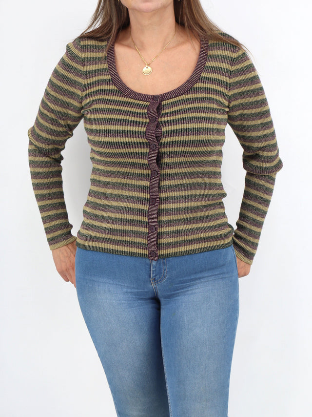 Image for Women's Striped Glitter Cardigan,Multi