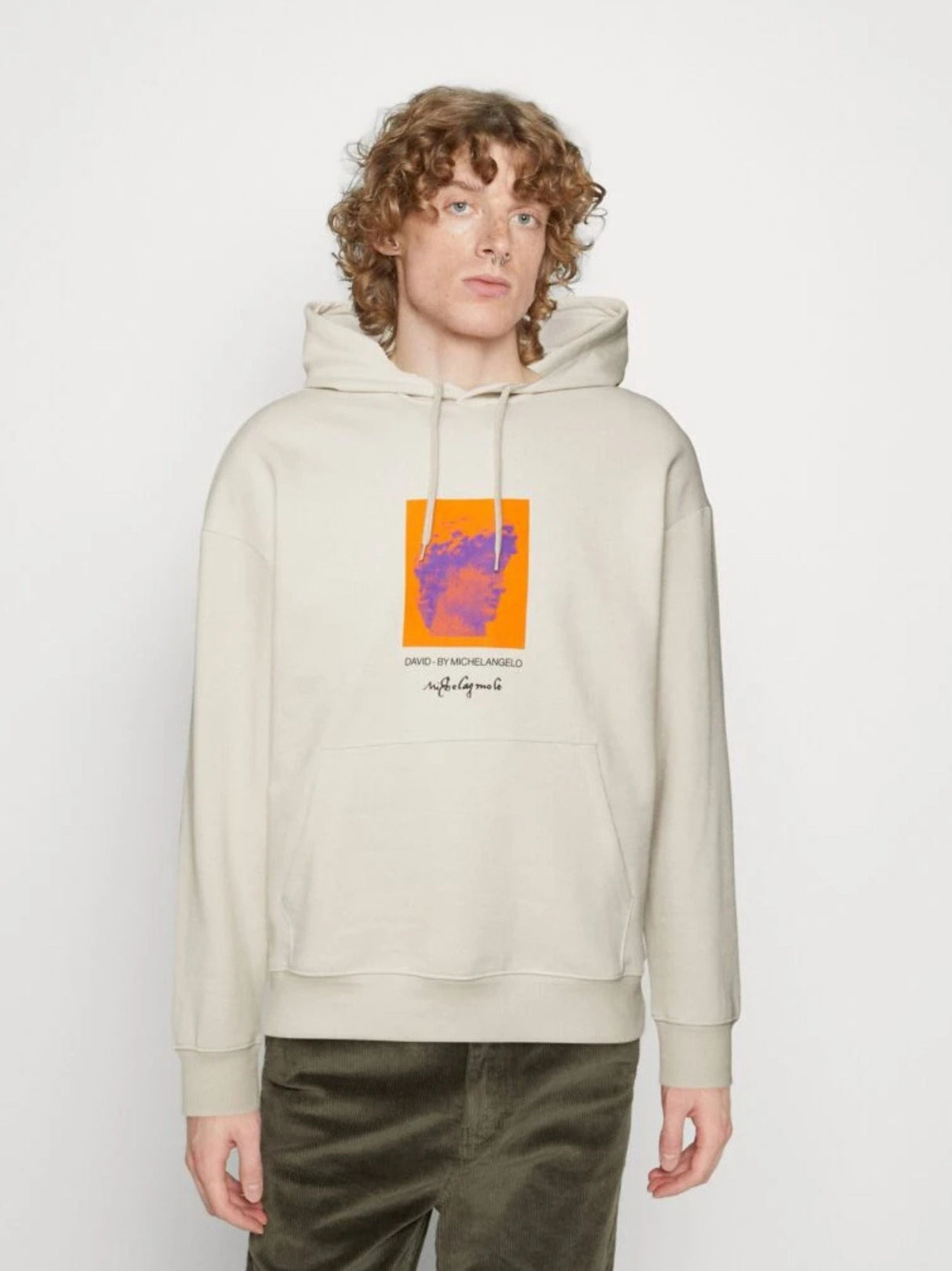 Image for Men's Graphic Printed Hoodie,Light Beige