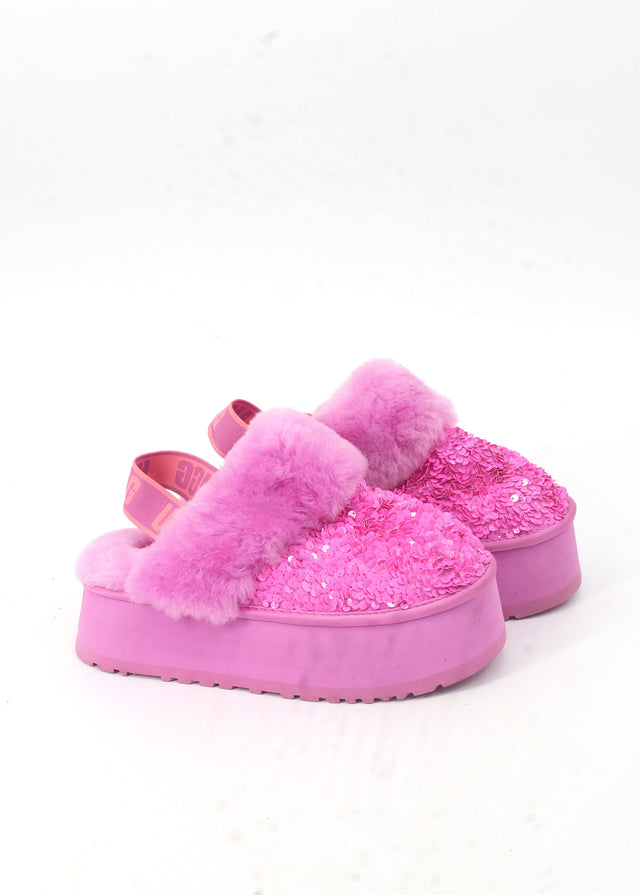 Image for Women's Sequined Fur Platform Slippers,Pink