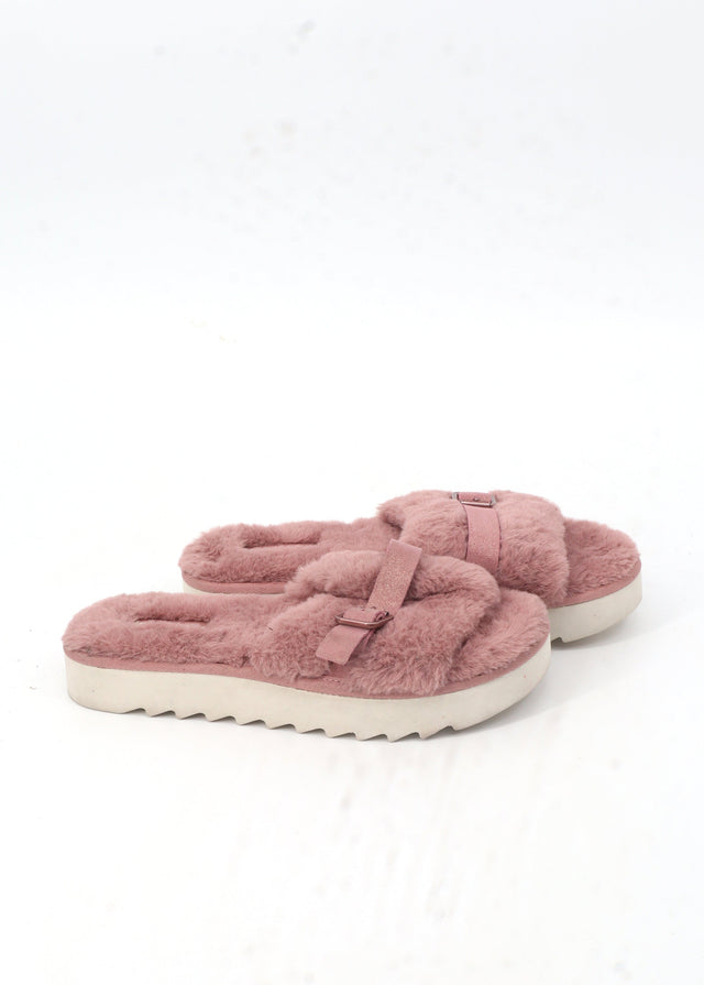 Image for Women's Textured Fur Platform Slippers,Pink