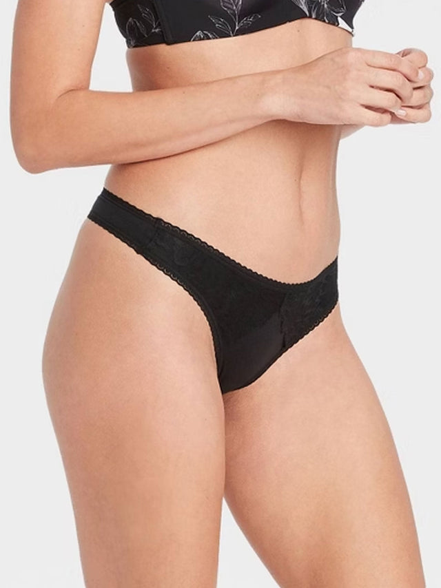 Image for Women's Lace Trim Thongs,Black