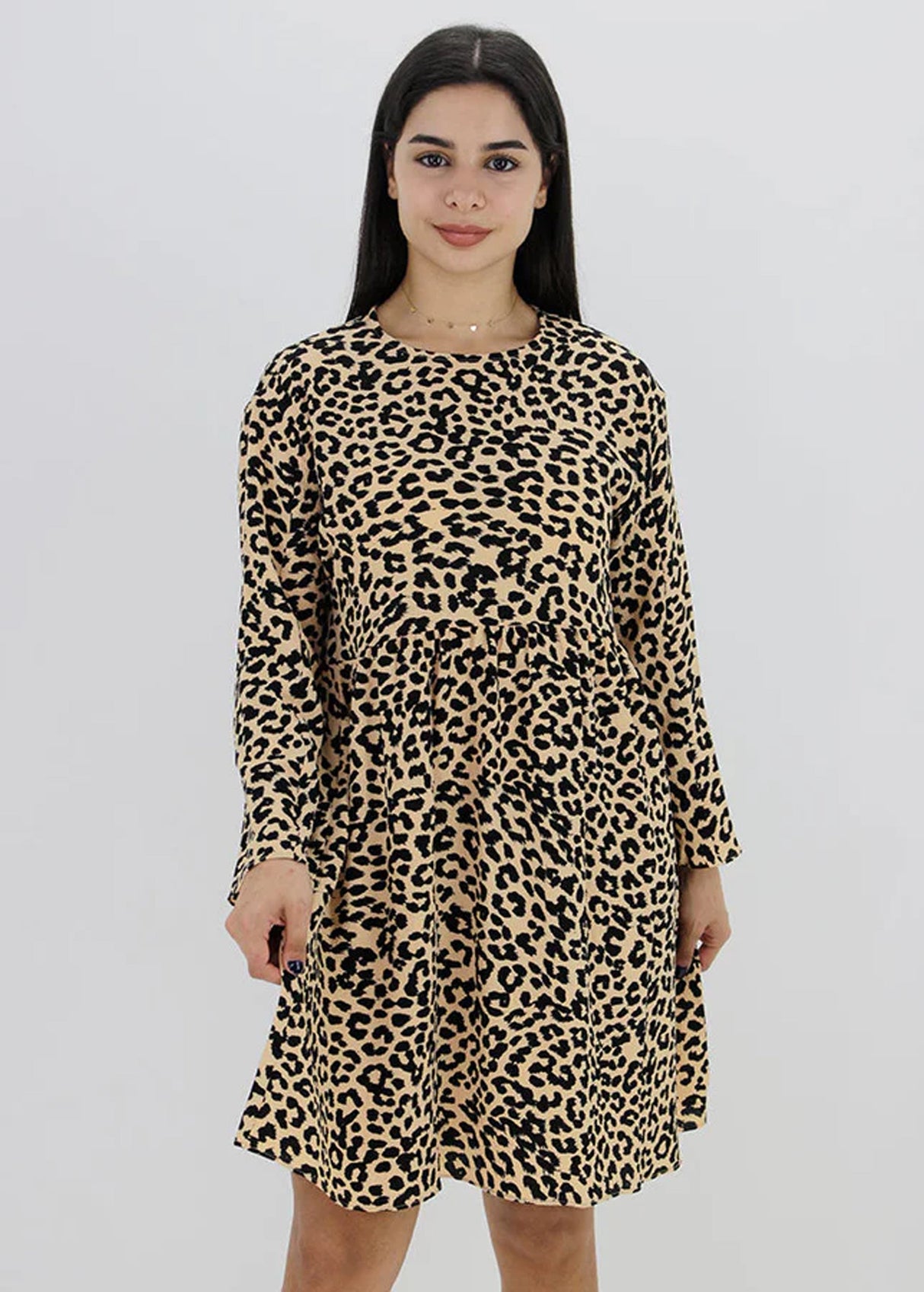 Image for Women's Leopard Printed Dress,Beige/Black