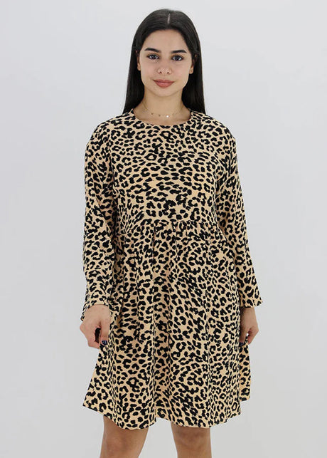 Image for Women's Leopard Printed Dress,Beige/Black