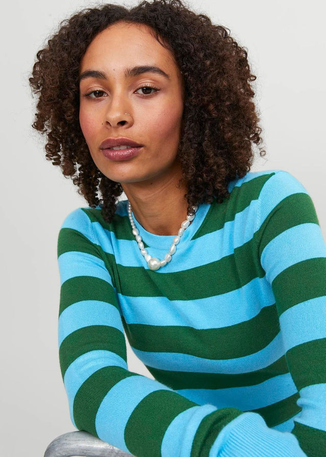Image for Women's Striped Ribbed Sweater,Blue/Green