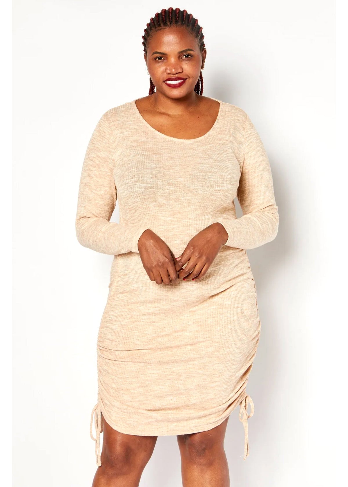 ruched knitted dress Women's Side Knit Dress,Beige – All Brands Factory Outlet 90's Minimalism