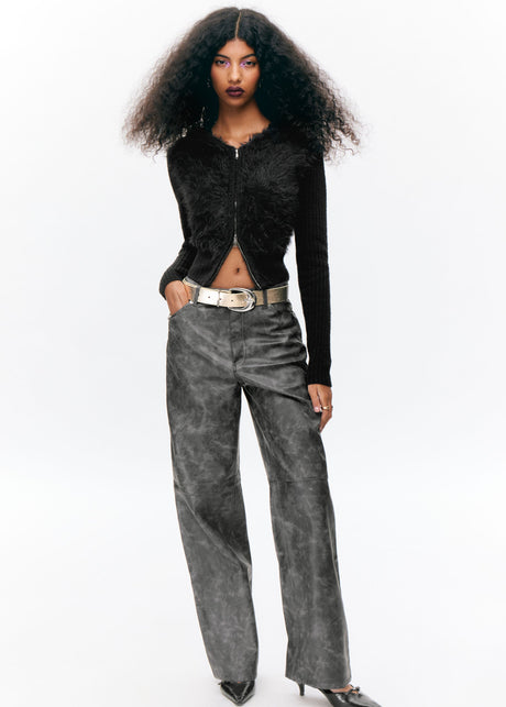 Image for Women's Washed Leather Pants,Black