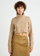 Image for Women's Braided Cropped Sweater,Light Brown