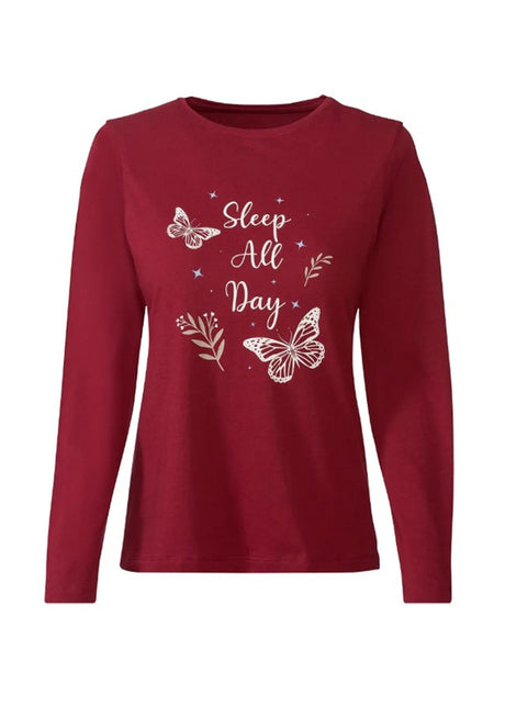 Image for Women's Graphic Printed Sleepwear Top,Red