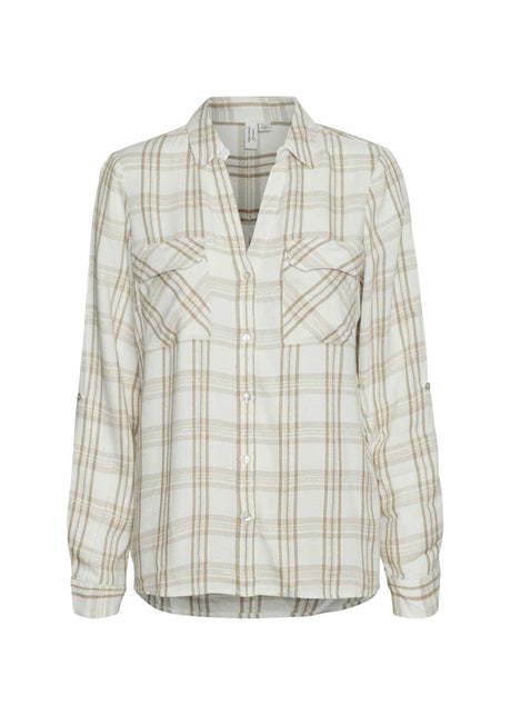 Image for Women's Plaid Buttons Up Shirt,Light Beige