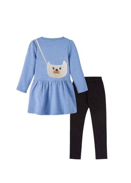 Image for Kids Girl's 2 Pcs Printed Tunic & Leggings Set,Blue/Black