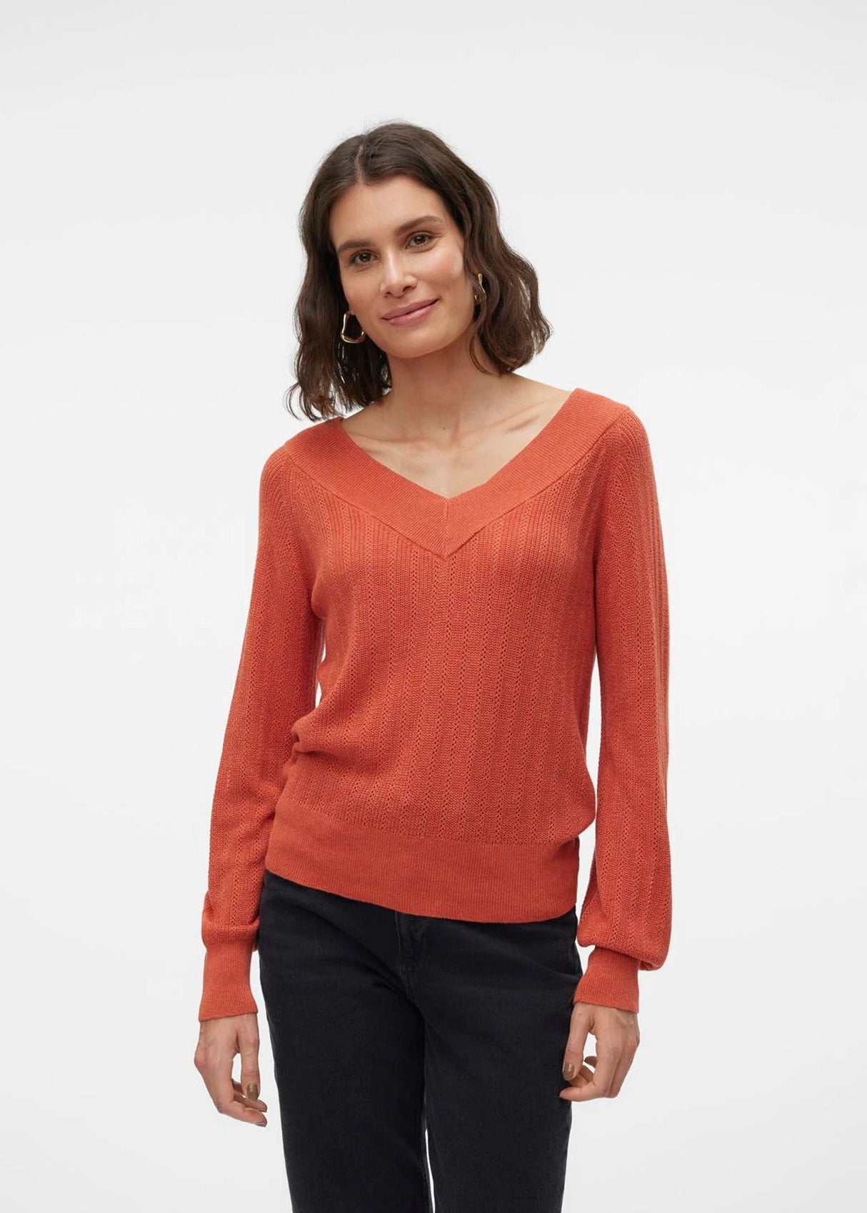 Image for Women's Textured Knitted Sweater,Brick