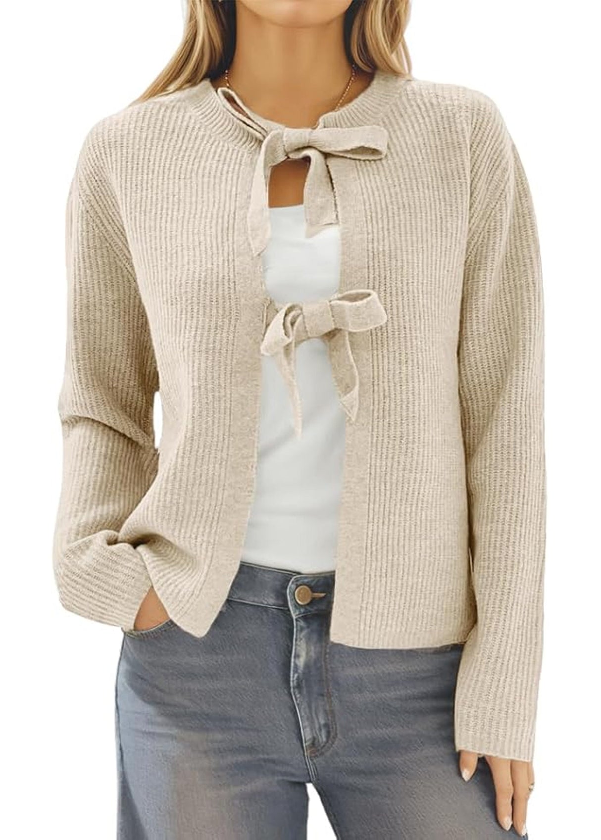 Image for Women's Tied Knitted Cardigan,Light Beige